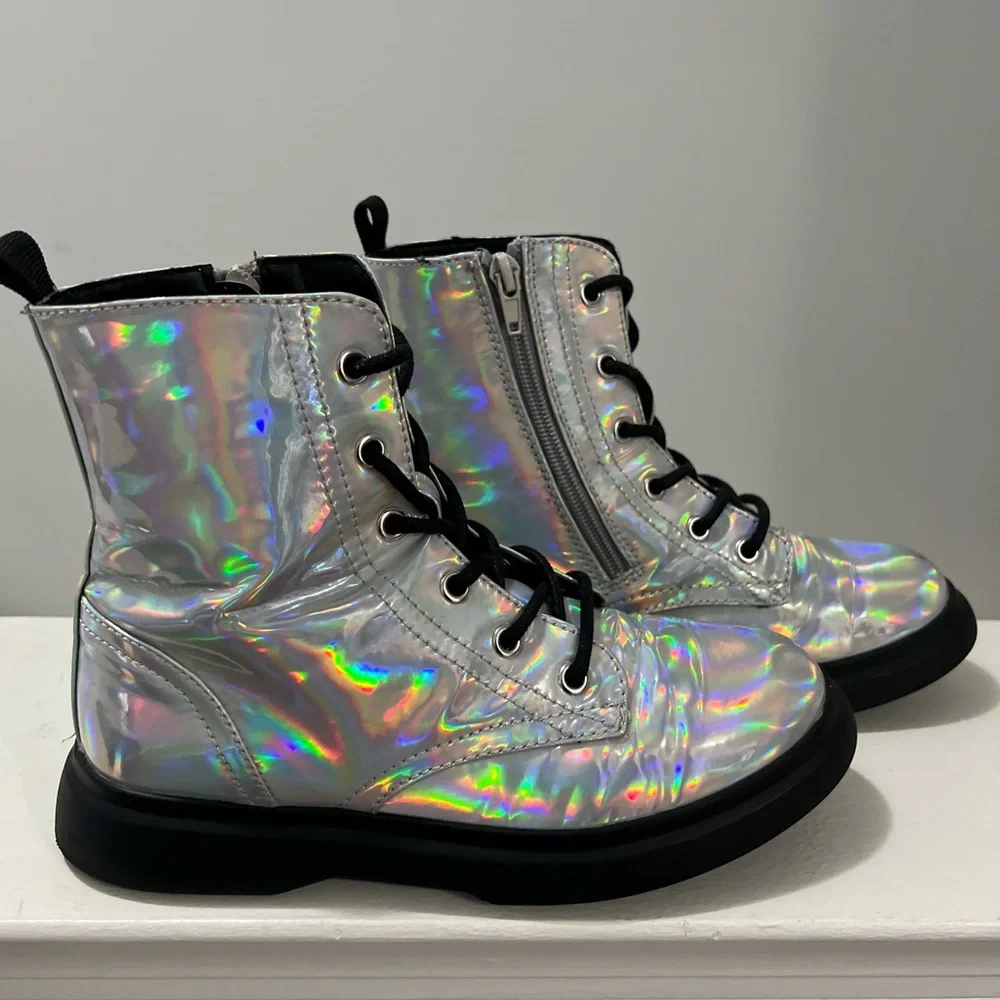 DOLCE VITA Girls Iridescent Metallic Booties | Size 4 | Lace Up + Zipper